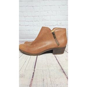 Lucky Brand Basel Boot Tan Leather Low Heel Zip Bootie Boho Women's Size 10